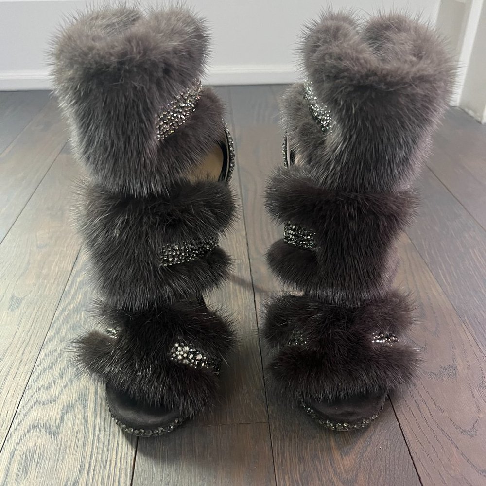 Jimmy Choo Fur and Crystal Stilettos - Picture 4 of 5